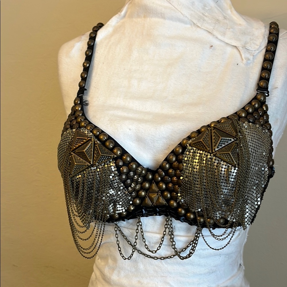 Gold and Black Chain Embellished Bra